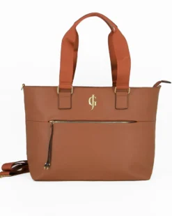 JUST GOLF - Borsa shopping marrone con tasca frontale e tracolla removibile