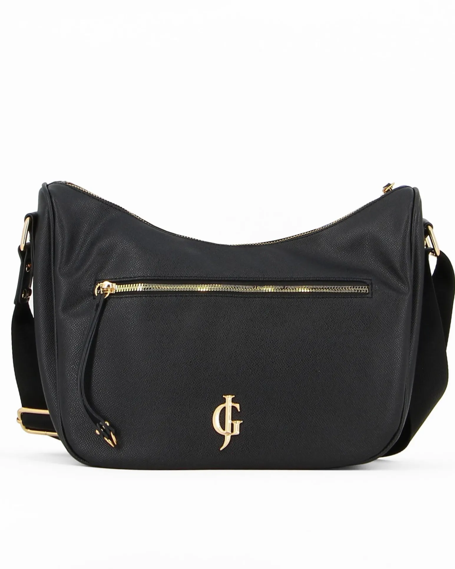 JUST GOLF - Borsa tracolla mezzaluna nera double face con stampa logo lilla