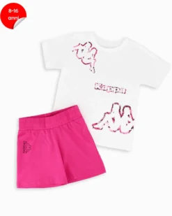 KAPPA - Completo ragazza mezza manica bianco 8-16 anni in cotone