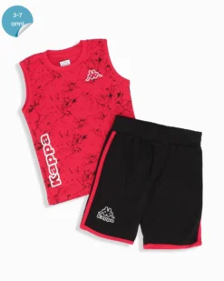 KAPPA - Completo smanicato bambino 3-7 anni blu rosso in cotone