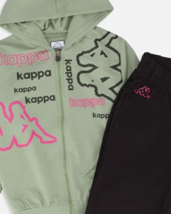 KAPPA - COMPLETO TUTA RAGAZZE CON FELPA VERDE FULL ZIP CON CAPPUCCIO