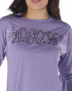 KEITH HARING - DONNA MAGLIA MANICA 3/4 LILLA, SPACCHI LATERALI