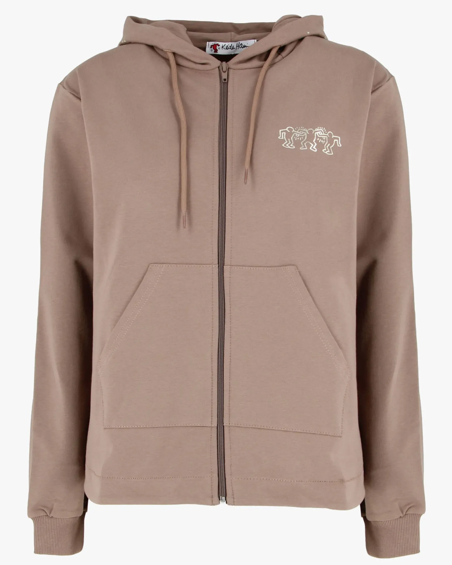 KEITH HARING - Felpa con cappuccio e full zip marrone chiaro da donna in cotone