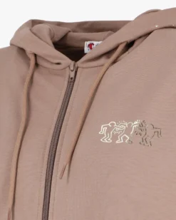 KEITH HARING - Felpa con cappuccio e full zip marrone chiaro da donna in cotone