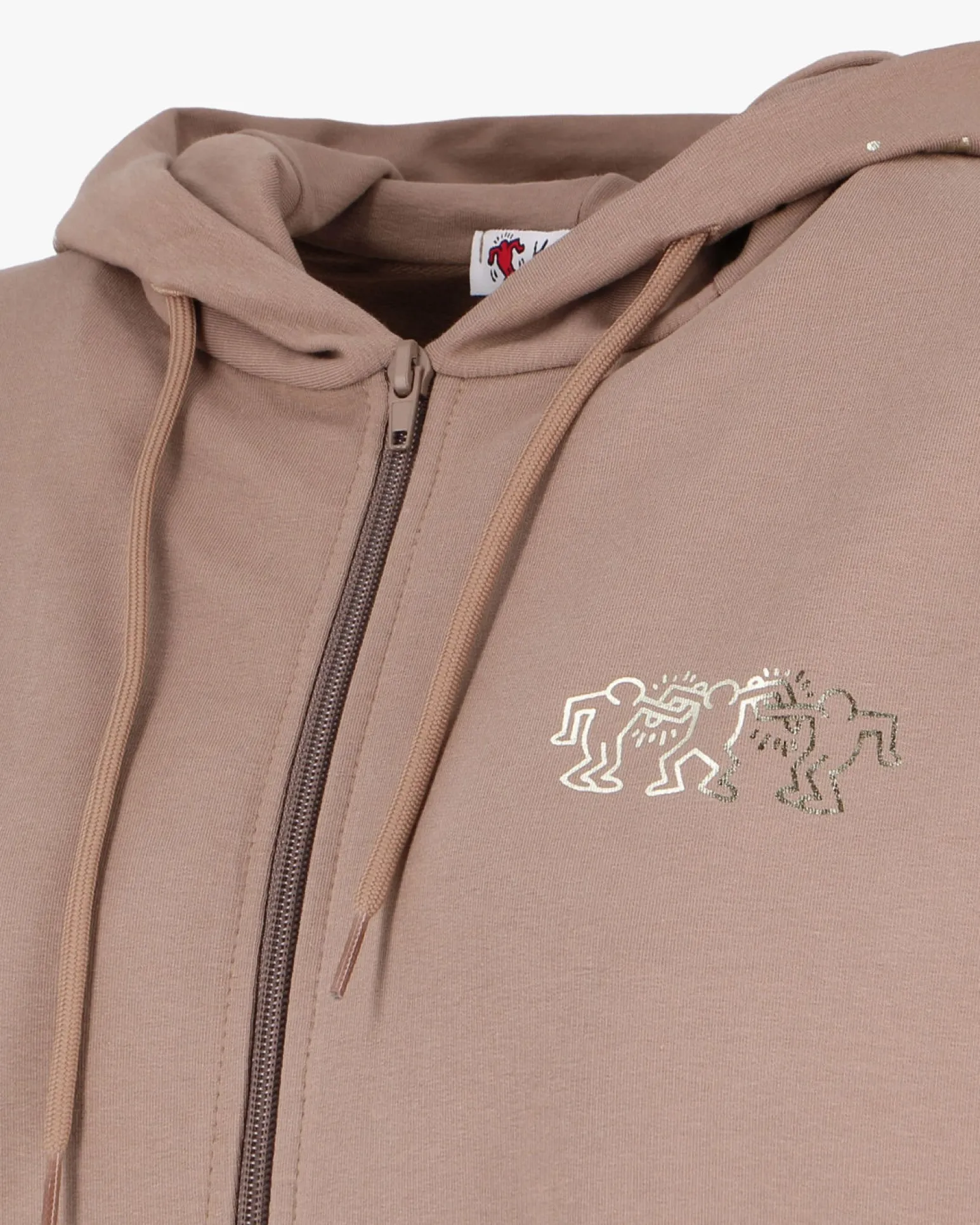 KEITH HARING - Felpa con cappuccio e full zip marrone chiaro da donna in cotone