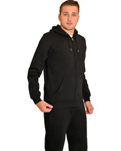 KEY UP - FELPA NERA DA UOMO CON ZIP E CAPPUCCIO