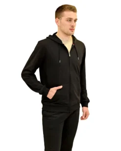 KEY UP - FELPA NERA DA UOMO FULL ZIP  CON CAPPUCCIO