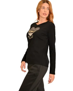 KEY UP - MAGLIA MANICA LUNGA DONNA NERA HEART STAY WILD - 5S421/0002