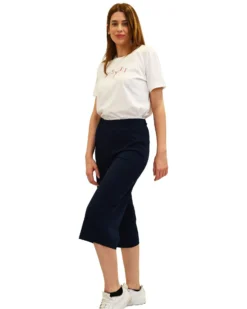 KEY UP - PANTA COULOTTE BLU IN JERSEY ELASTICIZZATO 5L861