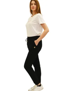 KEY UP - PANTALONE TUTA NERO CON POLSINO DA DONNA
