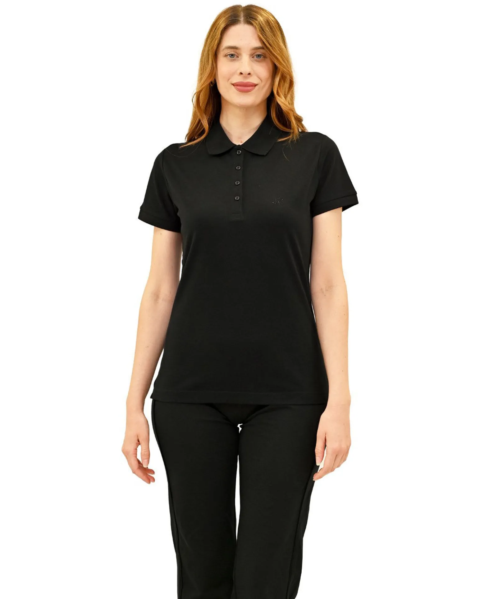 KEY UP -POLO IN PIQUET DONNA NERA CON COLLETTO - 5535Q/0002