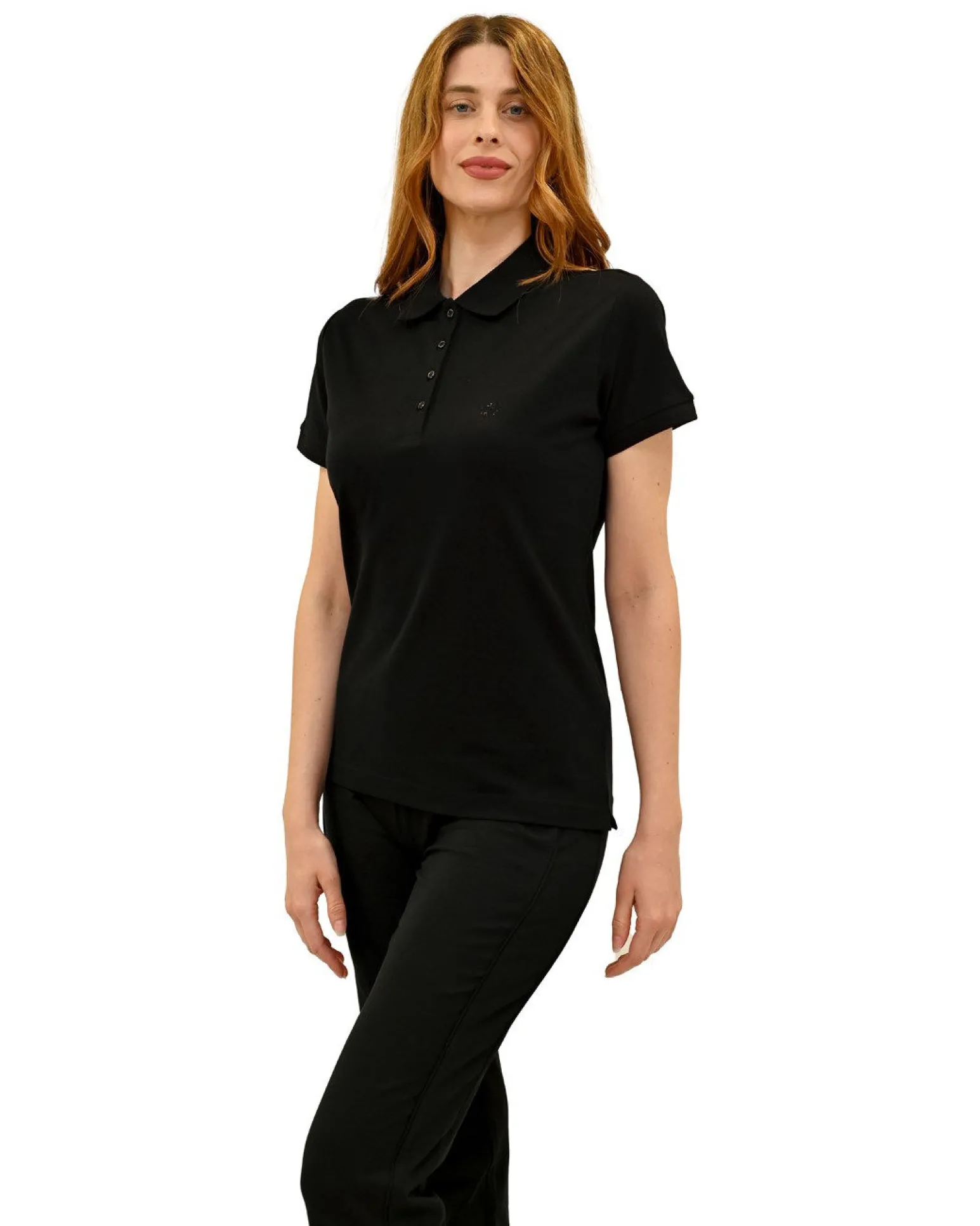 KEY UP -POLO IN PIQUET DONNA NERA CON COLLETTO - 5535Q/0002