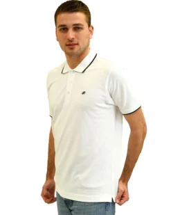 KEY UP - POLO MEZZA MANICA UOMO IN PIQUET BIANCA  CON RIGHINO NERO - 2Q711/0001