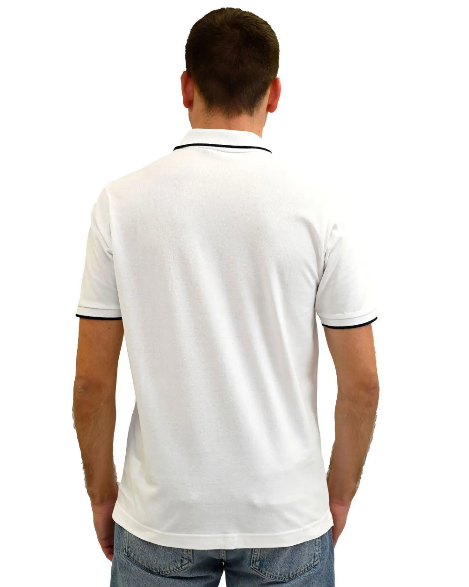 KEY UP - POLO MEZZA MANICA UOMO IN PIQUET BIANCA CON RIGHINO NERO - 2Q711/0001