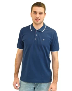 KEY UP - POLO MEZZA MANICA UOMO IN PIQUET BLU  CON RIGHINO BIANCO - 2Q711/1271