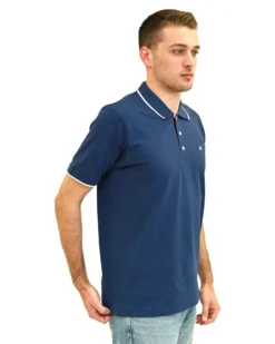 KEY UP - POLO MEZZA MANICA UOMO IN PIQUET BLU  CON RIGHINO BIANCO - 2Q711/1271