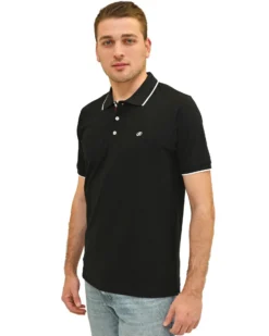 KEY UP - POLO MEZZA MANICA UOMO IN PIQUET NERA  CON RIGHINO BIANCO - 2Q711/0002