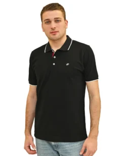 KEY UP - POLO MEZZA MANICA UOMO IN PIQUET NERA  CON RIGHINO BIANCO - 2Q711/0002