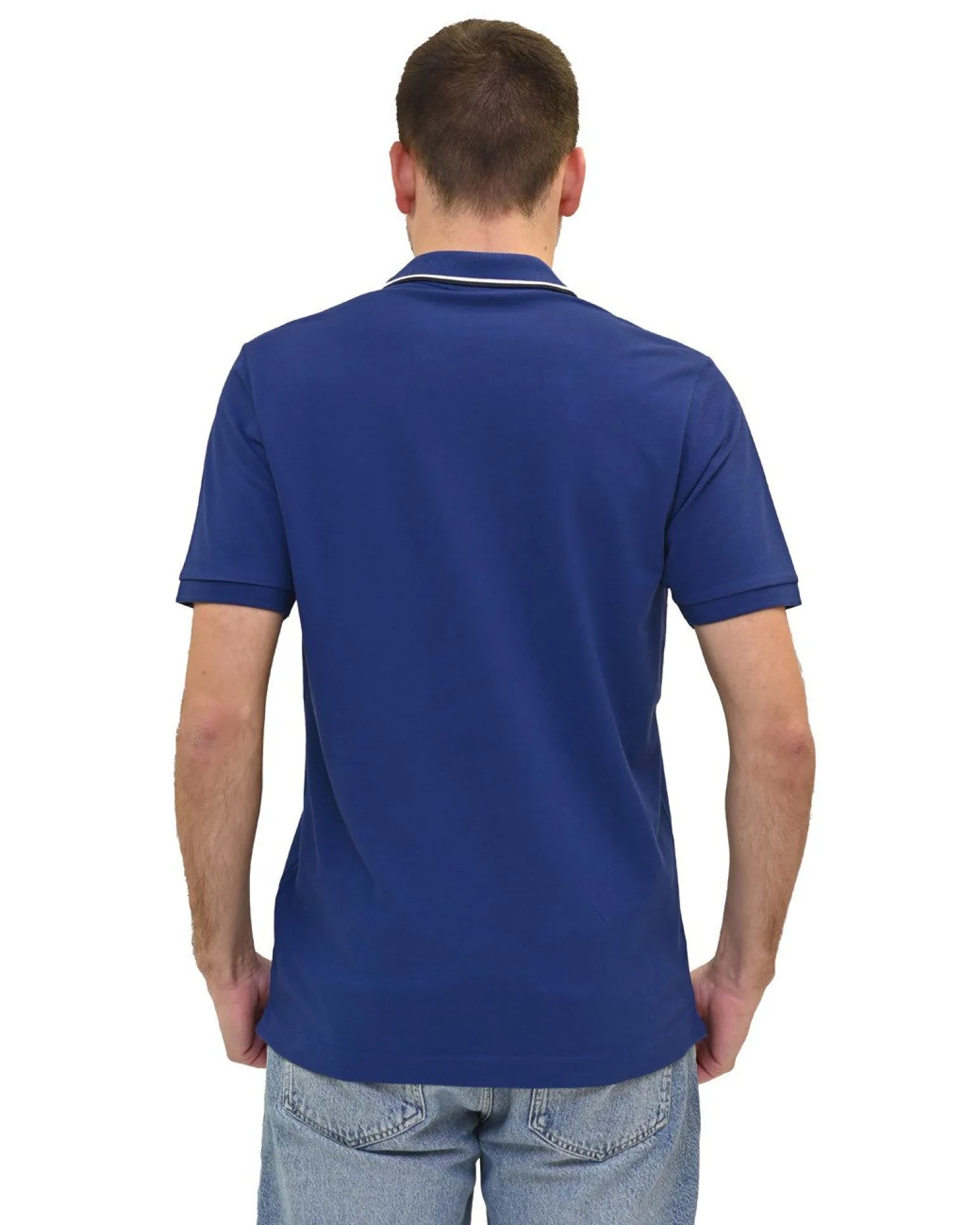 KEY UP - POLO MEZZA MANICA UOMO IN PIQUET BLU CON RIGHINO BIANCO E BLU SCURO - 2Q827/3135