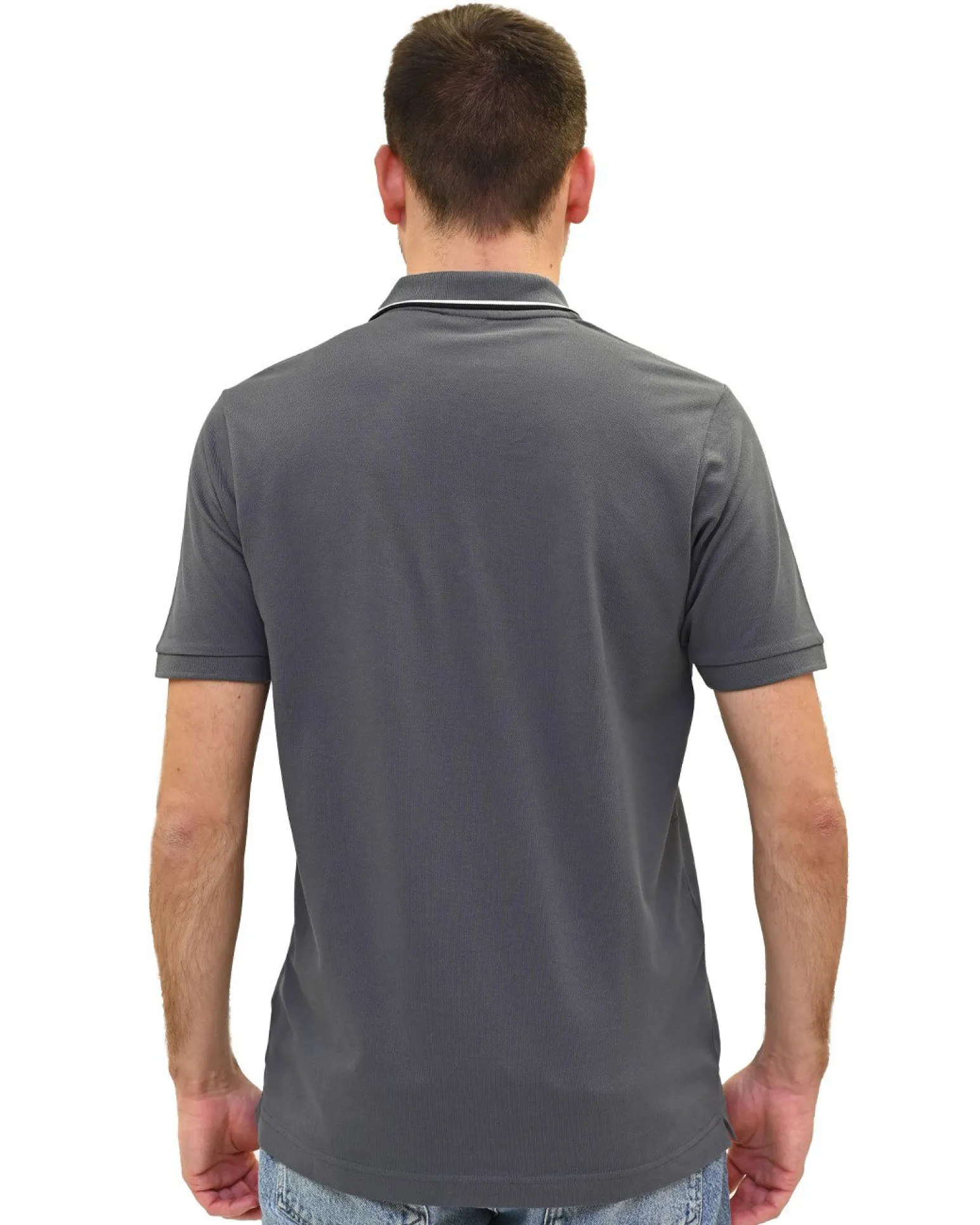 KEY UP - POLO MEZZA MANICA UOMO IN PIQUET GRIGIA CON RIGHINO BIANCO E NERO - 2Q827/1416