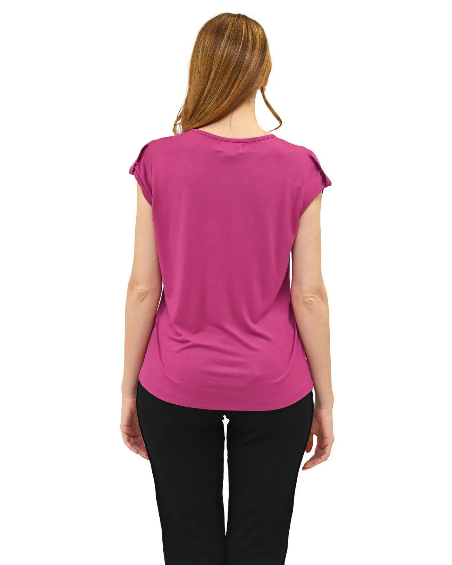 KEY UP - T-SHIRT MEZZA MANICA DONNA FUXIA CON STAMPA FRONTALE- 5S854/5511