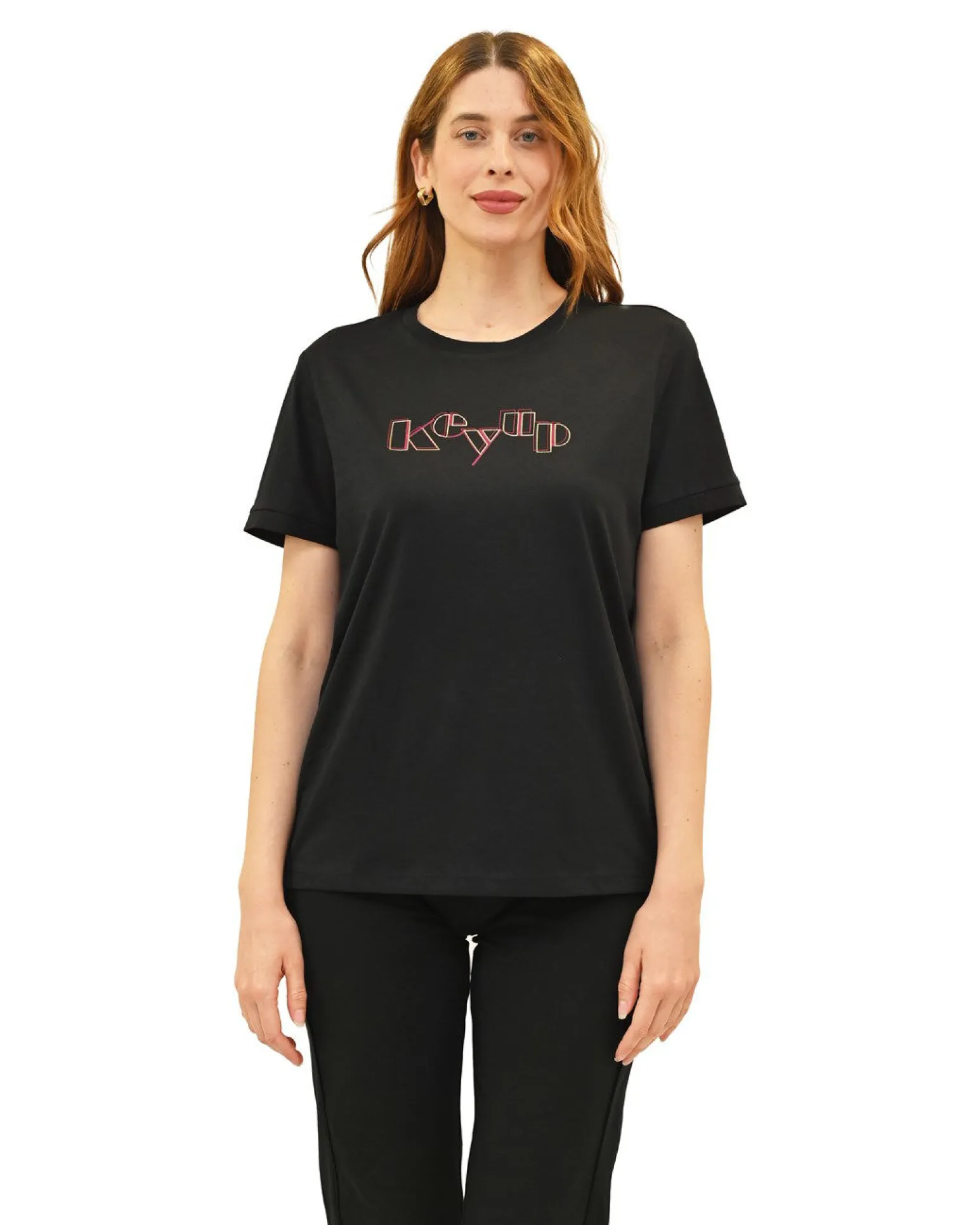 KEY UP - T-SHIRT MEZZA MANICA DONNA NERA - 5S881/0002