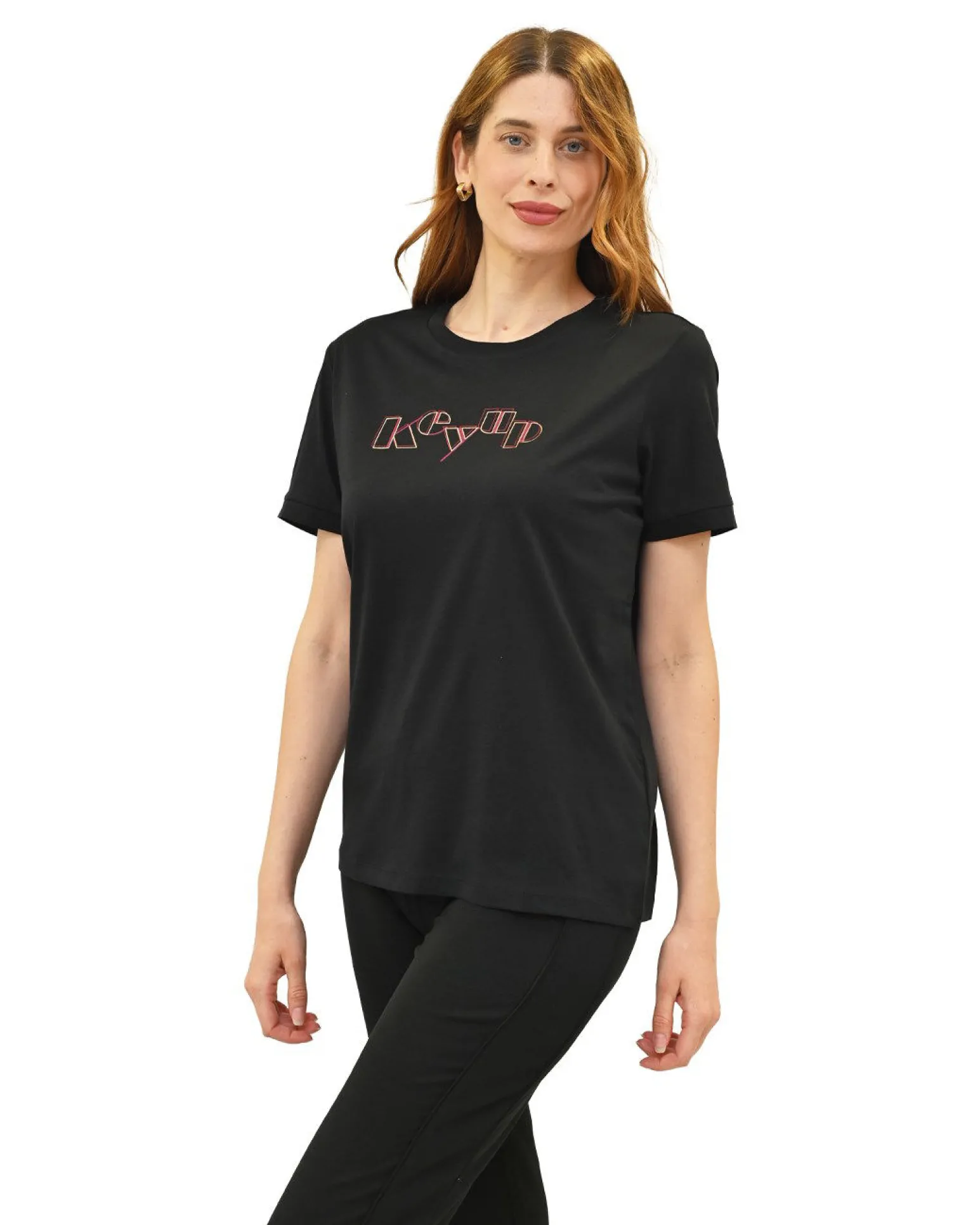 KEY UP - T-SHIRT MEZZA MANICA DONNA NERA - 5S881/0002