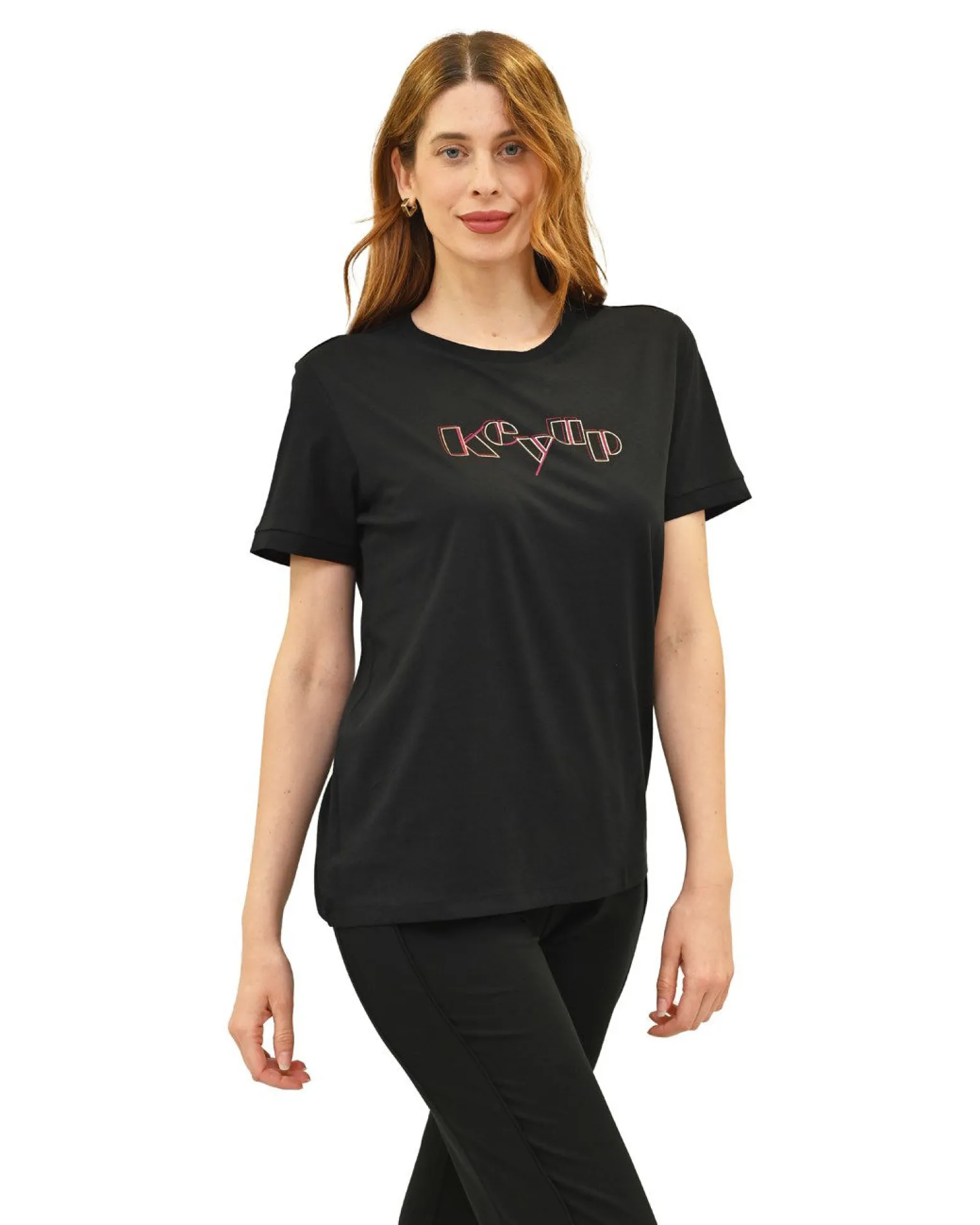 KEY UP - T-SHIRT MEZZA MANICA DONNA NERA - 5S881/0002