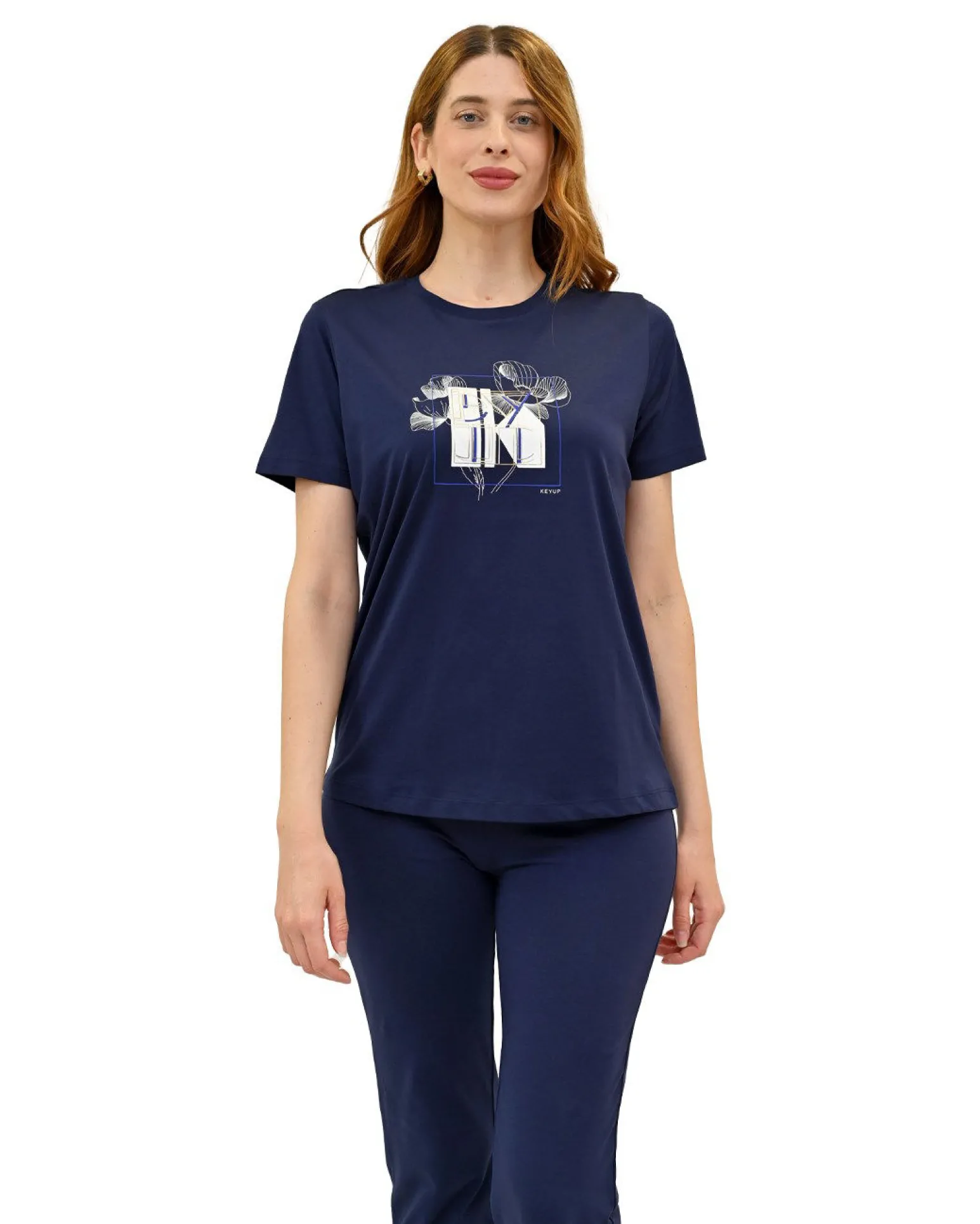 KEY UP - T-SHIRT MEZZA MANICA DONNA BLU - 5S882/1265