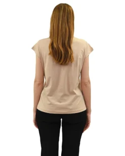 KEY UP - T-SHIRT MEZZA MANICA DONNA BEIGE CON STAMPA FRONTALE-  5S886/3468