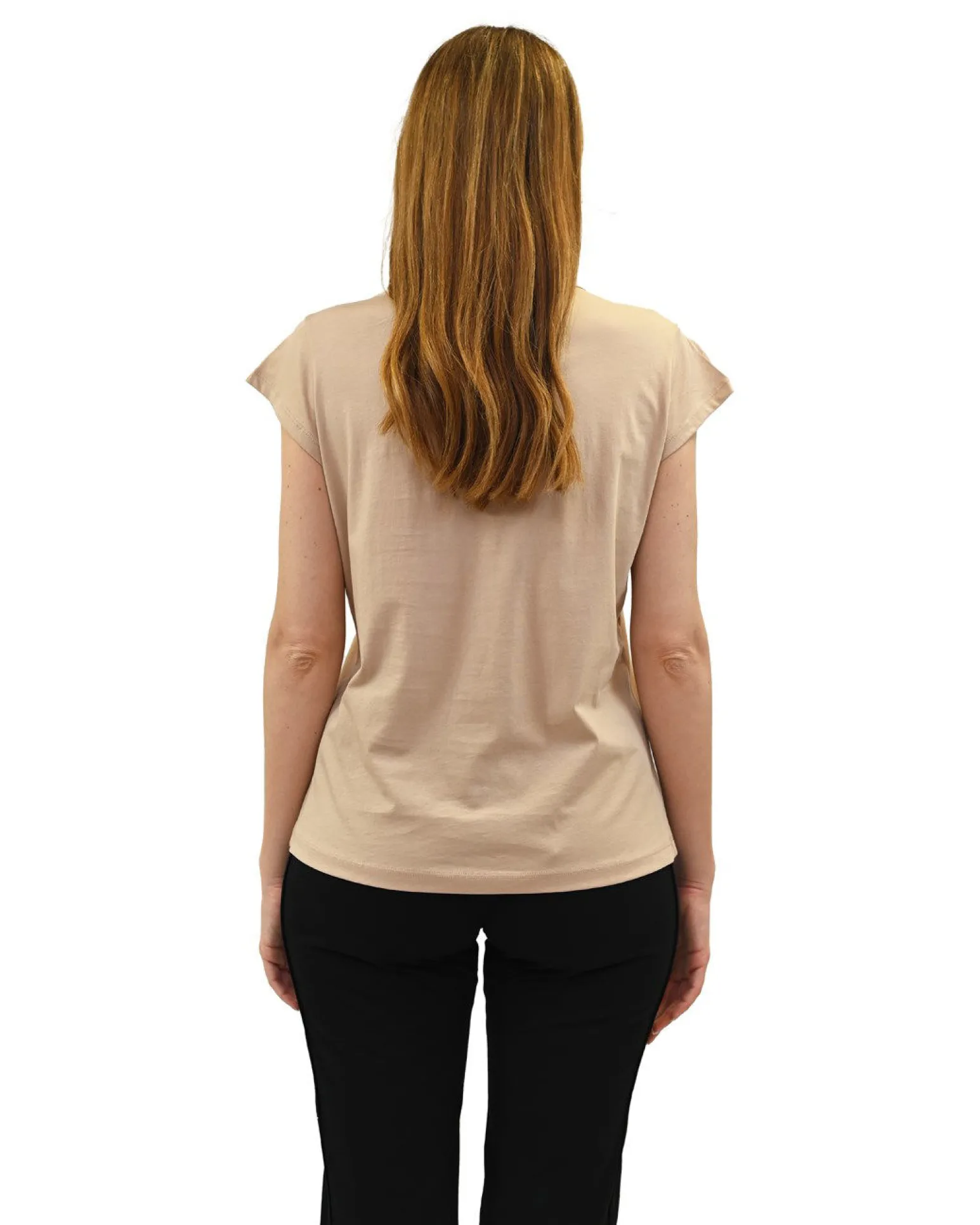 KEY UP - T-SHIRT MEZZA MANICA DONNA BEIGE CON STAMPA FRONTALE- 5S886/3468