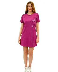 KEY UP - VESTITINO DONNA MEZZA MANICA FUXIA CON STAMPA FLOREALE-  5S889/5511