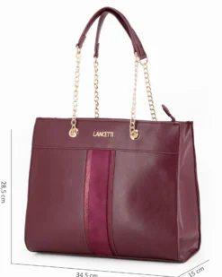 LANCETTI - Borsa a due manici bordeaux con dettaglio frontale scamosciato