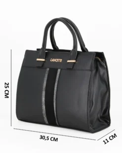 LANCETTI - Borsa a due manici nera con dettaglio frontale scamosciato,tracolla removibile