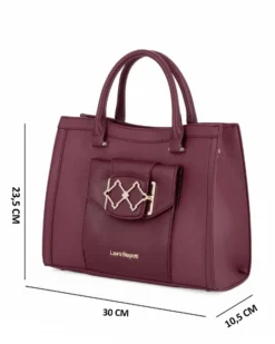 LAURA BIAGIOTTI - Borsa a due manici bordeaux con  tasca frontale con patta, tracolla removibile
