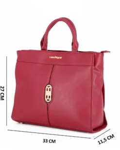 LAURA BIAGIOTTI - Borsa a due manici rubino con logo frontale, tracolla removibile