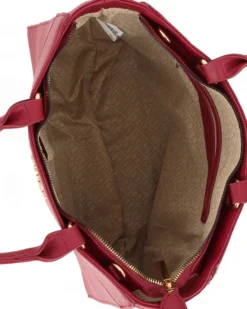 LAURA BIAGIOTTI - Borsa a due manici rubino con logo frontale, tracolla removibile