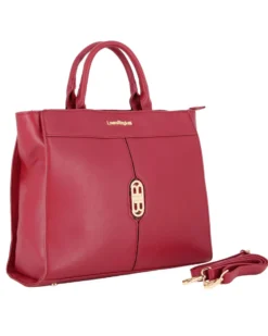 LAURA BIAGIOTTI - Borsa a due manici rubino con logo frontale, tracolla removibile