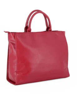 LAURA BIAGIOTTI - Borsa a due manici rubino con logo frontale, tracolla removibile