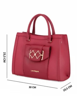 LAURA BIAGIOTTI - Borsa a due manici rubino con tasca frontale con patta, tracolla removibile