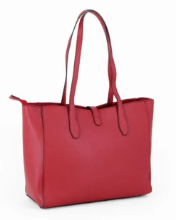 LAURA BIAGIOTTI - Borsa a due manici rubino con mini pattina e dettaglio pendente con perle