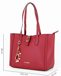 LAURA BIAGIOTTI - Borsa a due manici rubino con mini pattina e dettaglio pendente con perle