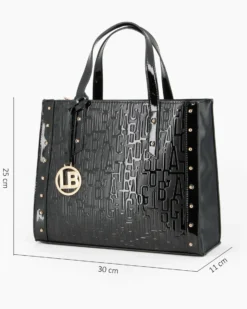 LAURA BIAGIOTTI - Borsa a mano nera con lettere in rilievo e borchie, tracolla removibile