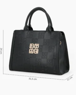 LAURA BIAGIOTTI - Borsa a mano nera con parte frontale loggata, tracolla removibile