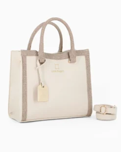 LAURA BIAGIOTTI - Borsa a mano naturale con ciondolo metallico loggato, tracolla removibile