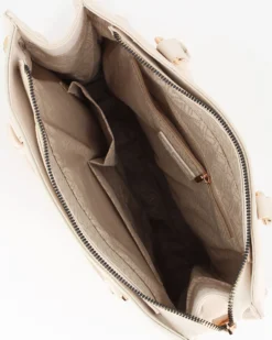 LAURA BIAGIOTTI - Borsa due manici naturale con borchie, pennacchi con frange e cinturino con lucchetto, tracolla removibile