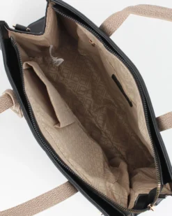 LAURA BIAGIOTTI - Borsa due manici nera con ciondolo removibile e dettaglio cinturino con girello, tracolla removibile