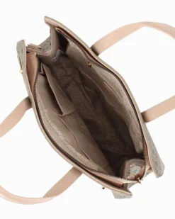 LAURA BIAGIOTTI - Borsa due manici beige loggata con dettaglio cinturino frontale con girello, tracolla removibile