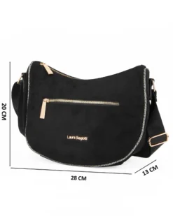 LAURA BIAGIOTTI - Borsa mezzaluna scamosciata nera, con tracolla e tasca posteriore e frontale