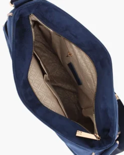 LAURA BIAGIOTTI - Borsa sacca blu scamosciata con tasca frontale e posteriore
